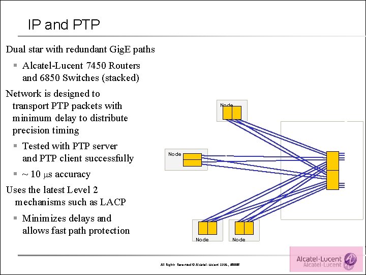 IP and PTP Dual star with redundant Gig. E paths § Alcatel-Lucent 7450 Routers