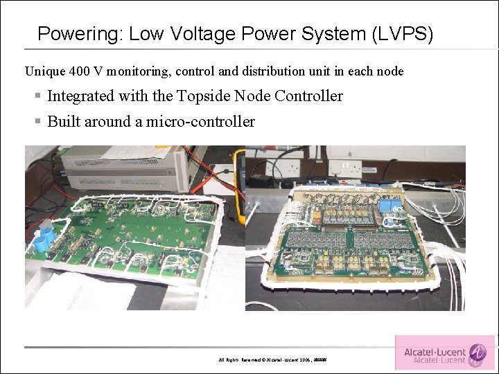 Powering: Low Voltage Power System (LVPS) Unique 400 V monitoring, control and distribution unit