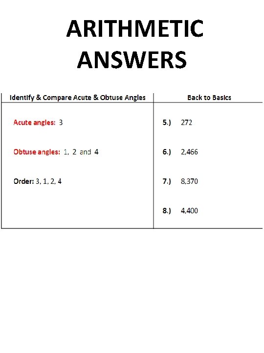 ARITHMETIC ANSWERS 