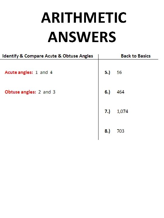 ARITHMETIC ANSWERS 