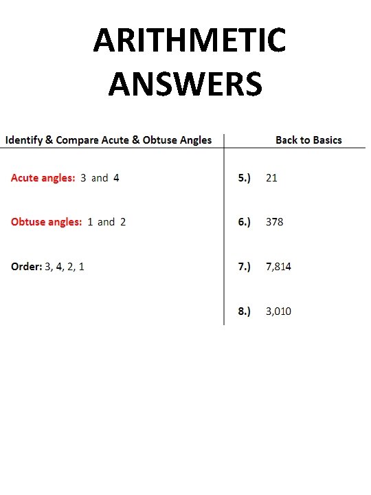 ARITHMETIC ANSWERS 