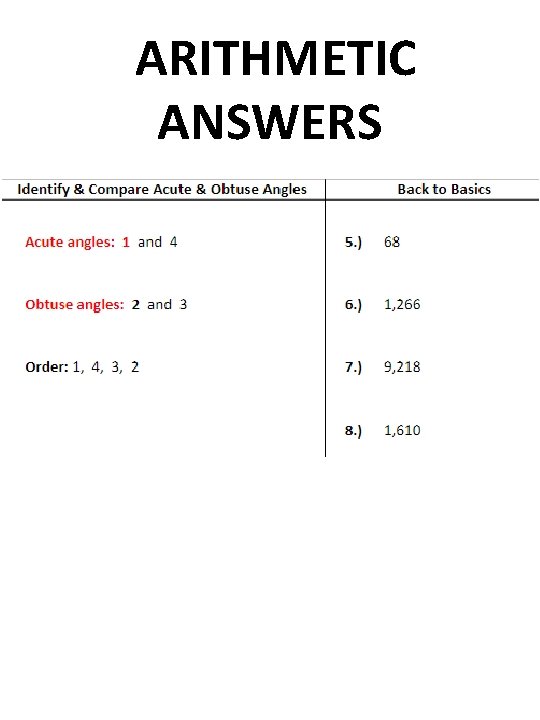 ARITHMETIC ANSWERS 