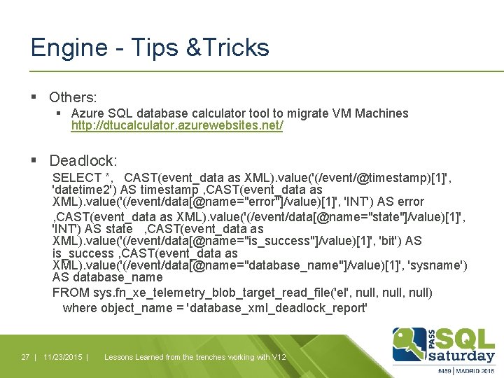 Engine - Tips &Tricks § Others: § Azure SQL database calculator tool to migrate