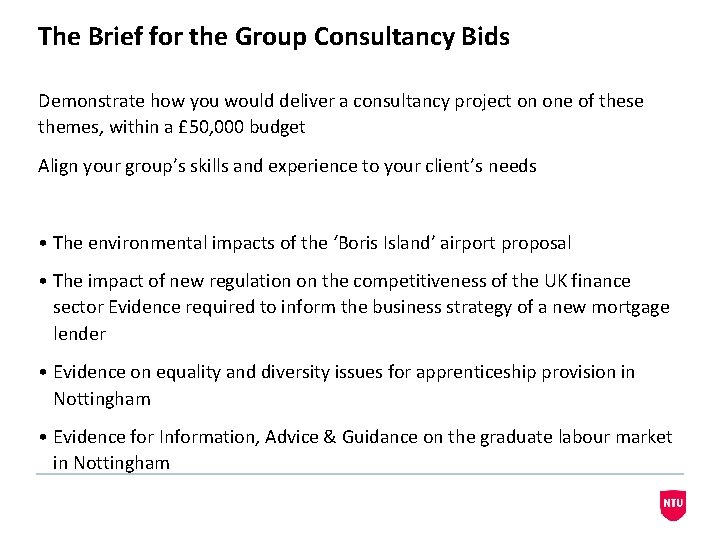 The Brief for the Group Consultancy Bids Demonstrate how you would deliver a consultancy