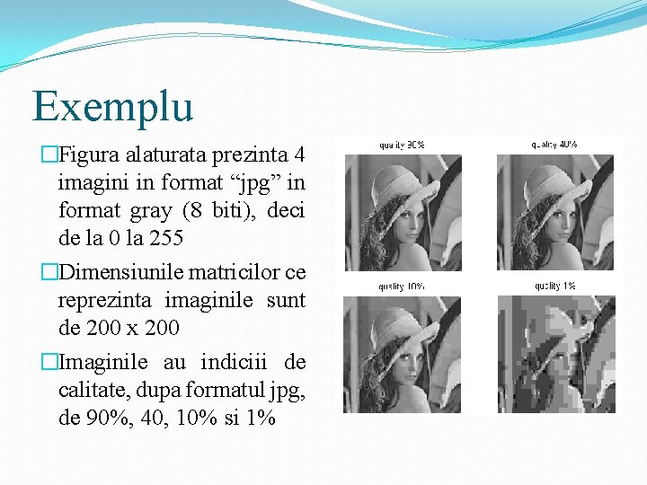 Exemplu �Figura alaturata prezinta 4 imagini in format “jpg” in format gray (8 biti),