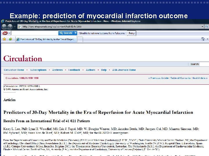 Example: prediction of myocardial infarction outcome 