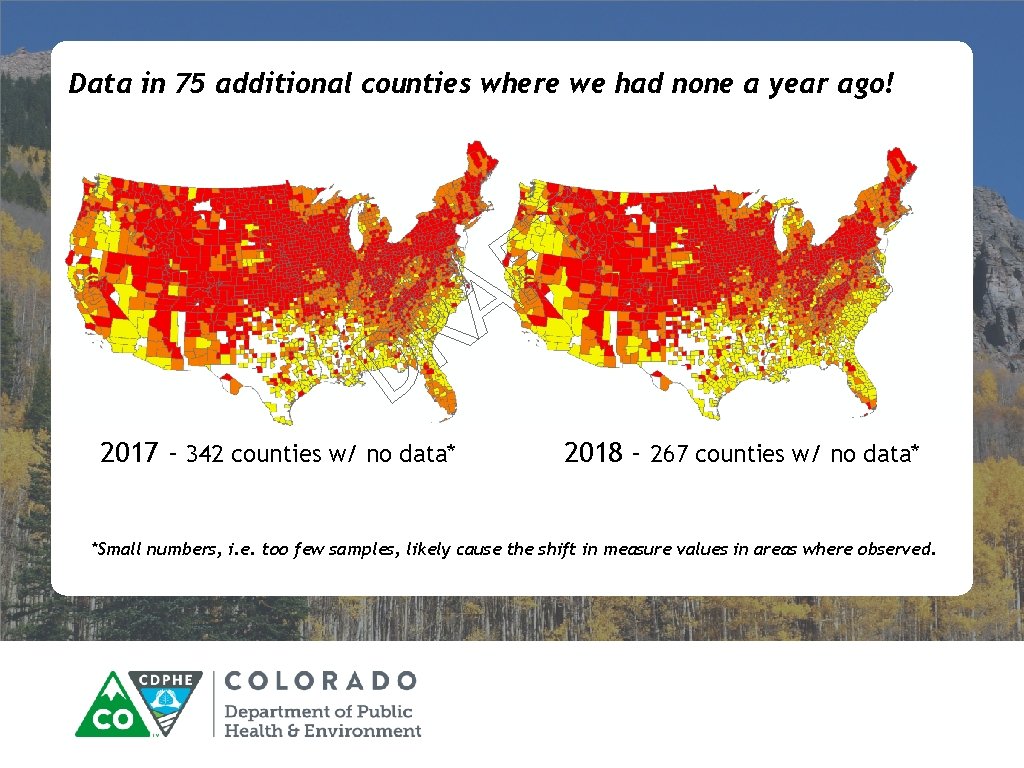 Data in 75 additional counties where we had none a year ago! T F