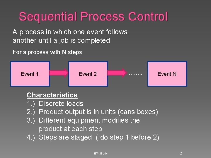 Sequential Process Control A process in which one event follows another until a job Sequential Process Control A process in which one event follows another until a job