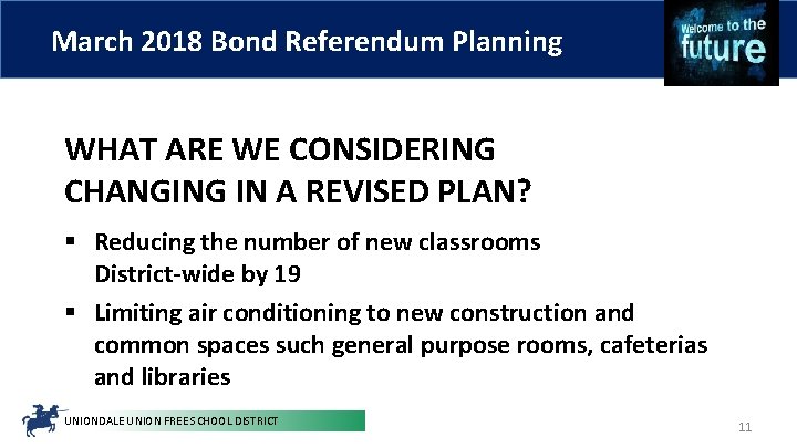 March 2018 Bond Referendum Planning WHAT ARE WE CONSIDERING CHANGING IN A REVISED PLAN?