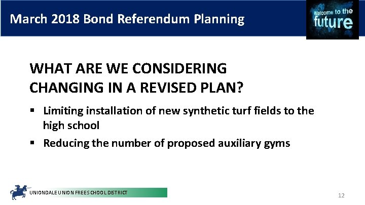 March 2018 Bond Referendum Planning WHAT ARE WE CONSIDERING CHANGING IN A REVISED PLAN?
