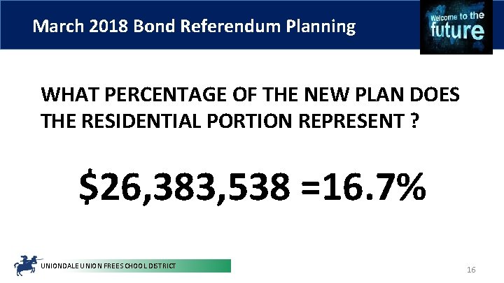 March 2018 Bond Referendum Planning WHAT PERCENTAGE OF THE NEW PLAN DOES THE RESIDENTIAL