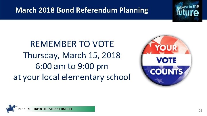 Proposed Plan. Bond Referendum 2017 March 2018 Bond. Referendum. Planning March REMEMBER TO VOTE