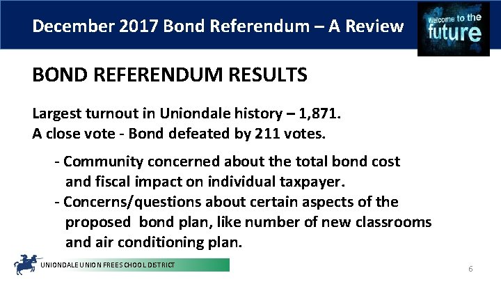 December 2017 Bond Referendum – A Review BOND REFERENDUM RESULTS Largest turnout in Uniondale