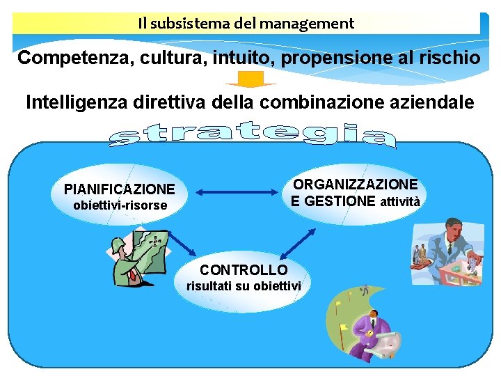 Il subsistema del management Competenza, cultura, intuito, propensione al rischio Intelligenza direttiva della combinazione