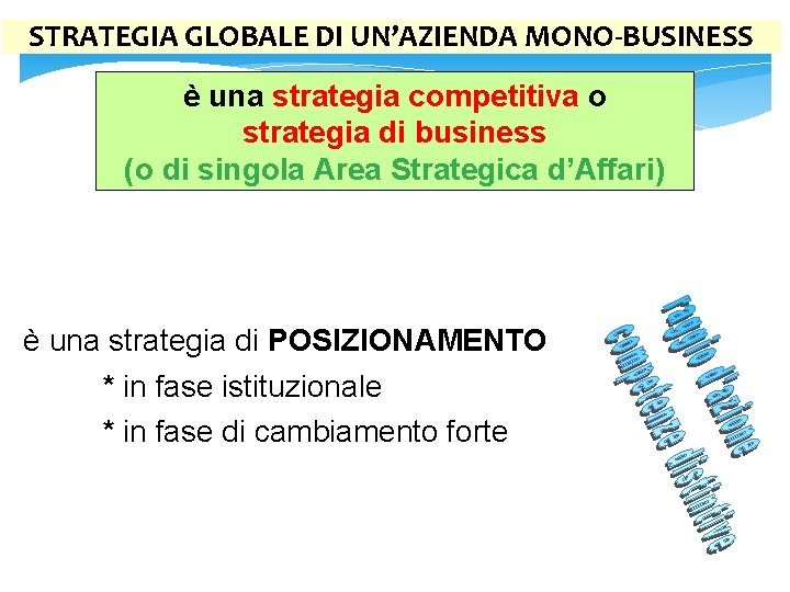 STRATEGIA GLOBALE DI UN’AZIENDA MONO-BUSINESS è una strategia competitiva o strategia di business (o