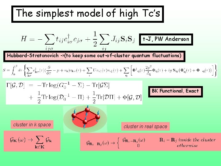 The simplest model of high Tc’s t-J, PW Anderson Hubbard-Stratonovich ->(to keep some out-of-cluster