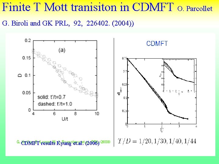 Finite T Mott tranisiton in CDMFT O. Parcollet G. Biroli and GK PRL, 92,