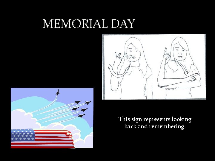 MEMORIAL DAY This sign represents looking back and remembering. 