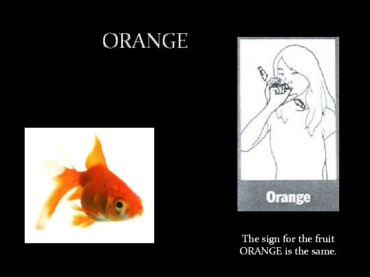 ORANGE The sign for the fruit ORANGE is the same. 