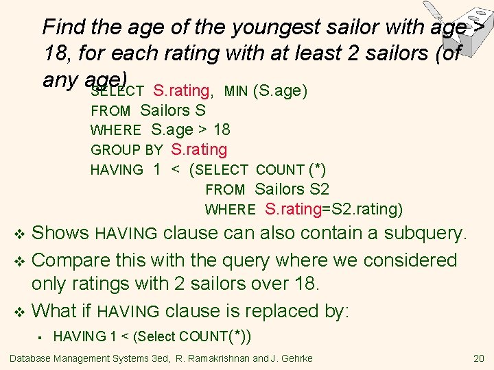 Find the age of the youngest sailor with age > 18, for each rating