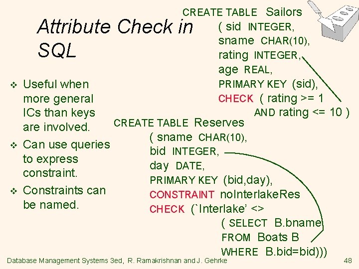 CREATE TABLE Sailors ( sid INTEGER, sname CHAR(10), rating INTEGER, age REAL, PRIMARY KEY