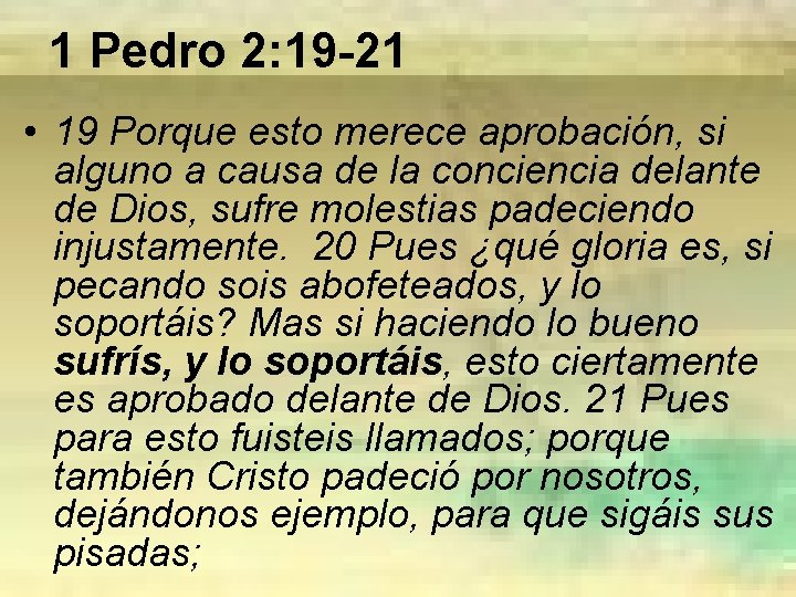 1 Pedro 2: 19 -21 • 19 Porque esto merece aprobación, si alguno a