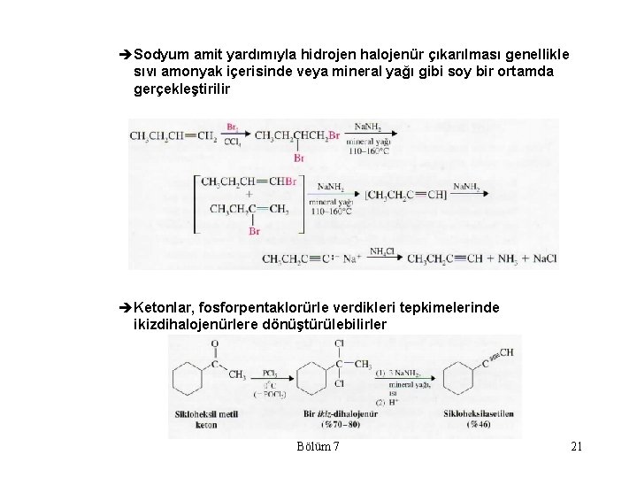 èSodyum amit yardımıyla hidrojen halojenür çıkarılması genellikle sıvı amonyak içerisinde veya mineral yağı gibi