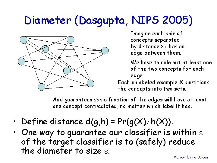 Diameter (Dasgupta, NIPS 2005) Imagine each pair of concepts separated by distance > has