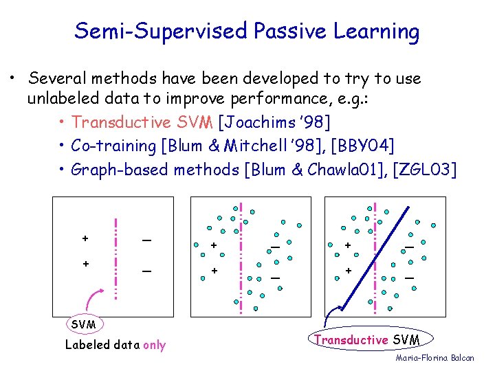 Semi-Supervised Passive Learning • Several methods have been developed to try to use unlabeled