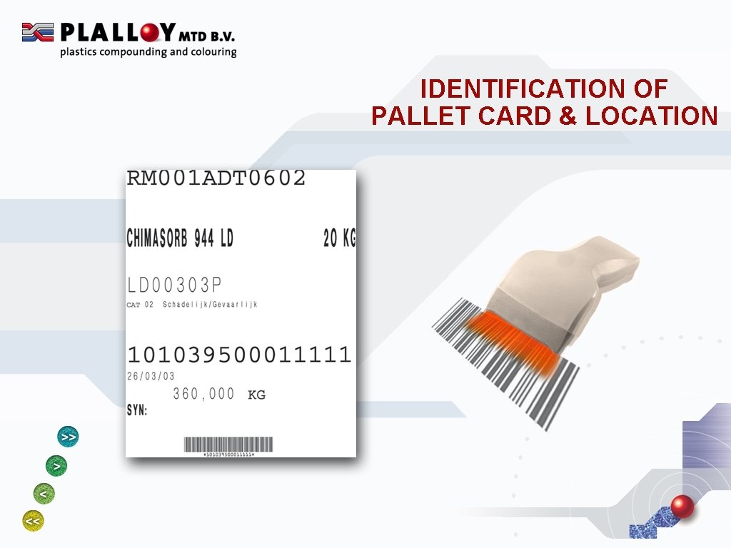 IDENTIFICATION OF PALLET CARD & LOCATION 