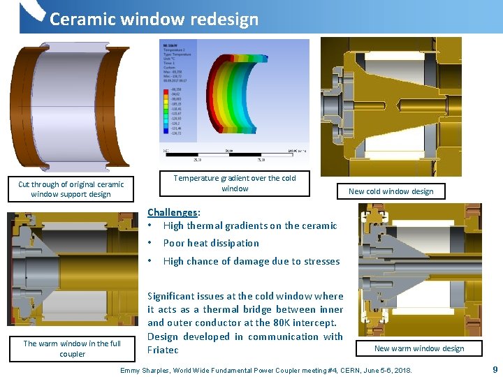Ceramic window redesign Temperature gradient over the cold window Cut through of original ceramic