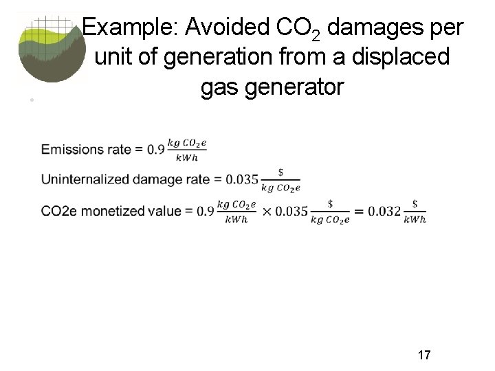  • Example: Avoided CO 2 damages per unit of generation from a displaced