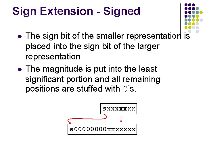 Sign Extension - Signed l l The sign bit of the smaller representation is