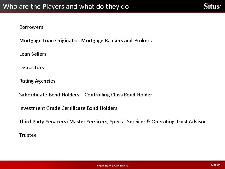 Who are the Players and what do they do ® Borrowers Mortgage Loan Originator,