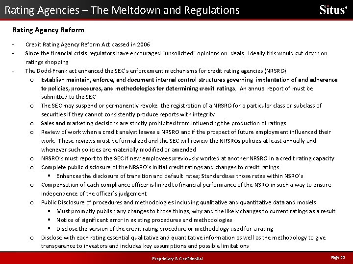 Rating Agencies – The Meltdown and Regulations ® Rating Agency Reform - Credit Rating