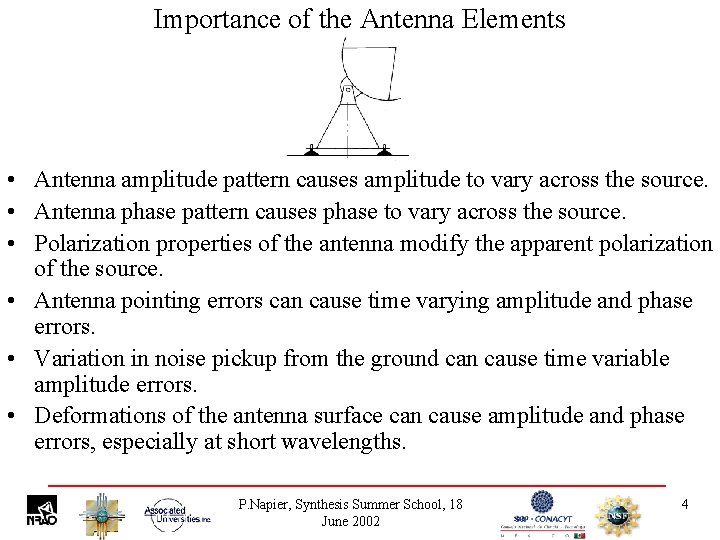 Importance of the Antenna Elements • Antenna amplitude pattern causes amplitude to vary across