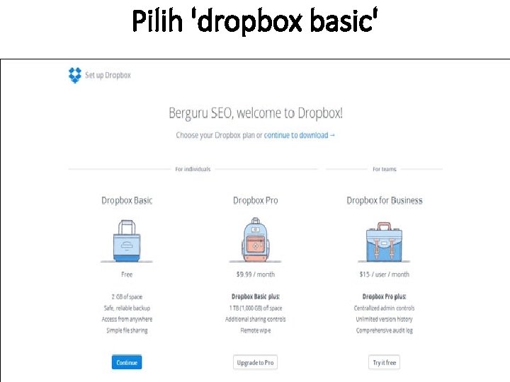 Pilih 'dropbox basic' 