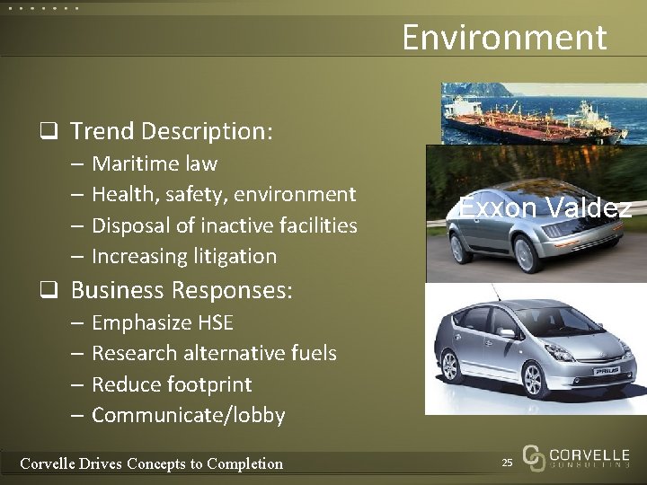 Environment q Trend Description: – Maritime law – Health, safety, environment – Disposal of