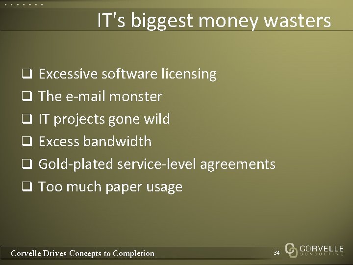 IT's biggest money wasters q Excessive software licensing q The e-mail monster q IT