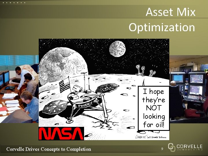 Asset Mix Optimization I hope they’re NOT looking for oil! Corvelle Drives Concepts to
