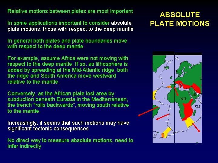 Relative motions between plates are most important In some applications important to consider absolute