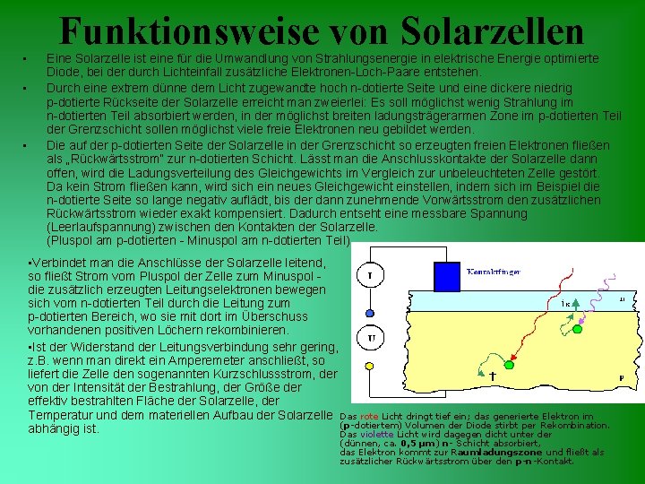  • • • Funktionsweise von Solarzellen Eine Solarzelle ist eine für die Umwandlung