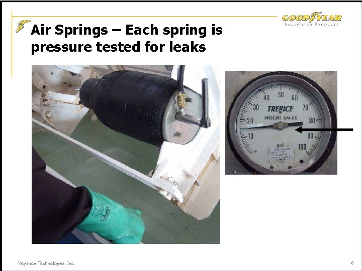 Air Springs – Each spring is pressure tested for leaks Veyance Technologies, Inc. 6