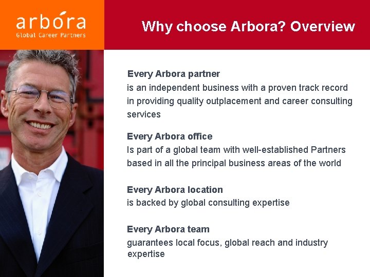 Why choose Arbora? Overview Every Arbora partner is an independent business with a proven