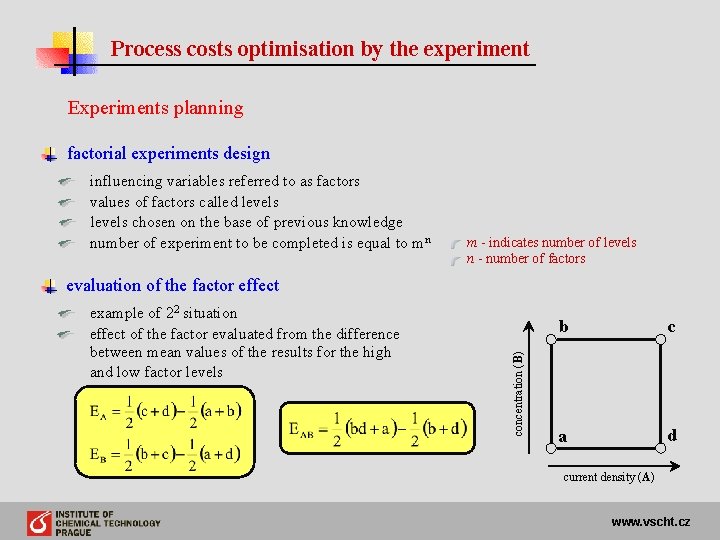 Process costs optimisation by the experiment Experiments planning factorial experiments design influencing variables referred