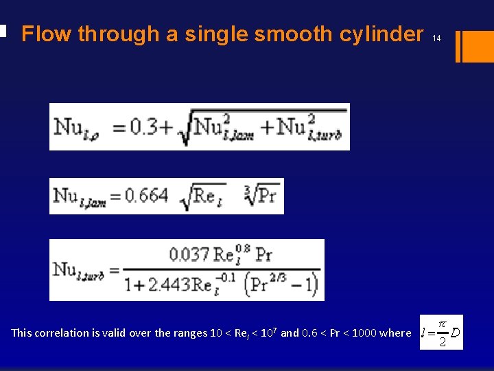 Flow through a single smooth cylinder This correlation is valid over the ranges 10