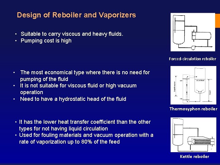 Design of Reboiler and Vaporizers 64 • Suitable to carry viscous and heavy fluids.