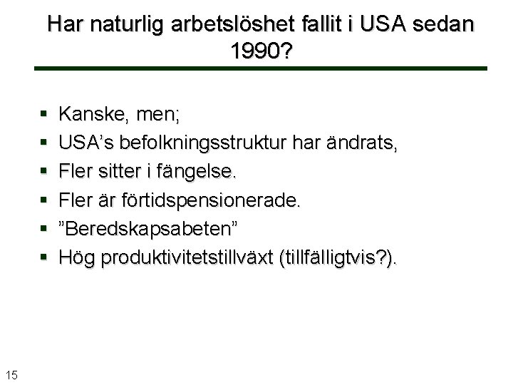 Har naturlig arbetslöshet fallit i USA sedan 1990? § § § 15 Kanske, men;