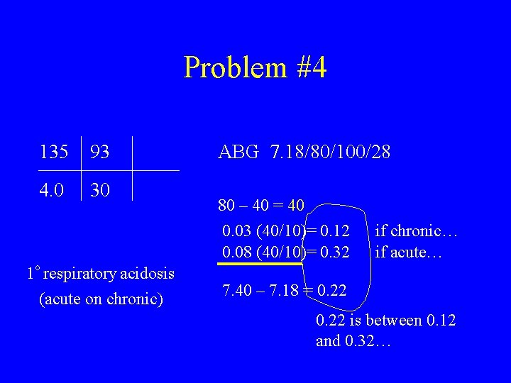 Problem #4 135 93 4. 0 30 1 o respiratory acidosis (acute on chronic)