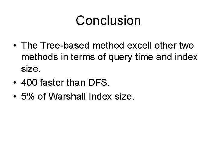 Conclusion • The Tree-based method excell other two methods in terms of query time